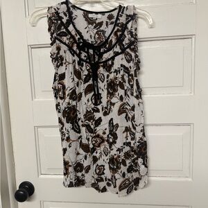 Maurices Floral Sleeveless Top in White, Black & Brown